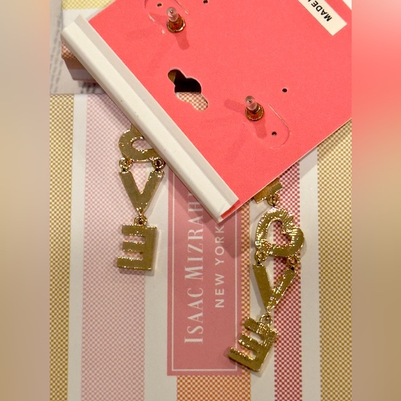 ISAAC MIZRAHI Gold Tone Red and White Love Post  Earrings - Picture 4 of 4